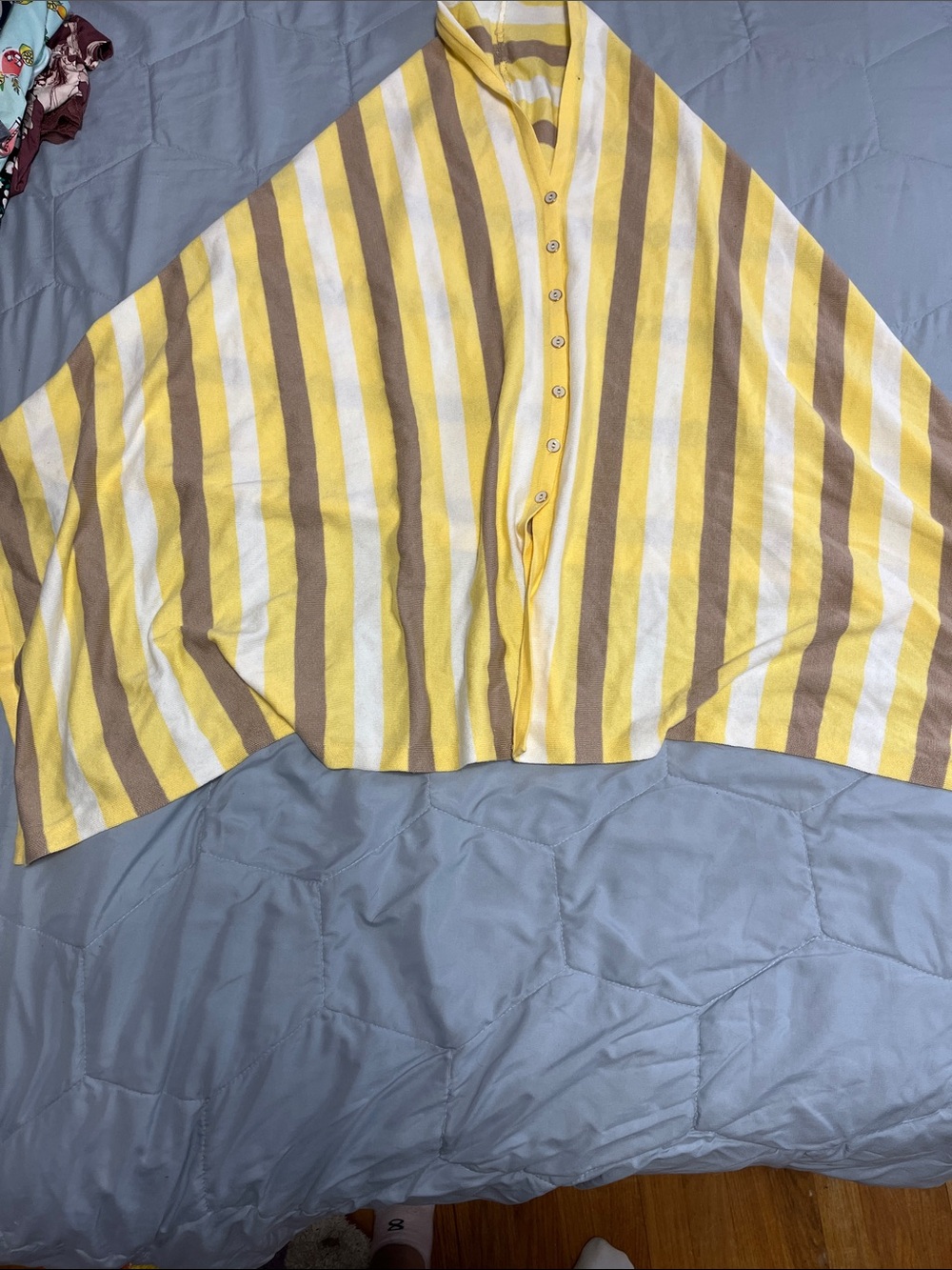 Ann Taylor Yellow, White & Tan Striped Knit Top
